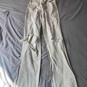 Distressed Cream Jeans